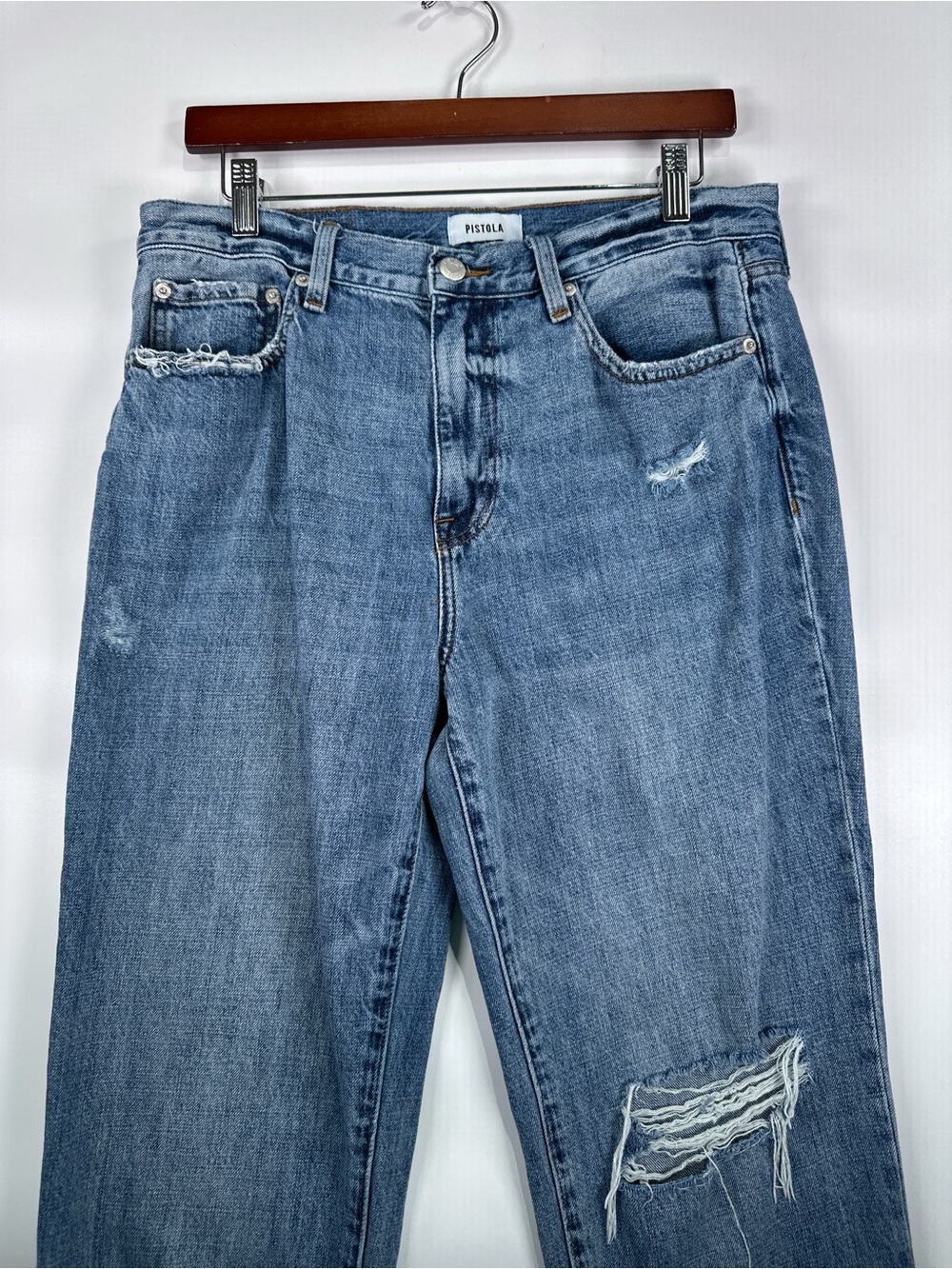 Pistola Presley High Rise Straight Distressed Denim Antidote Blue Size 30 - Picture 2 of 12